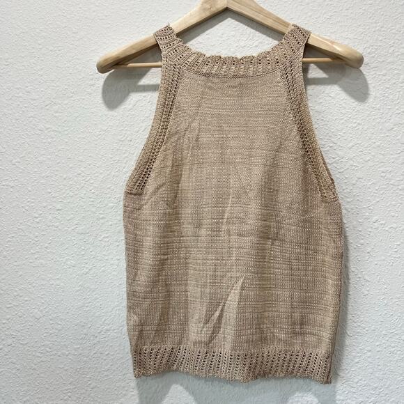 Knitted Crochet Tank Top - Beige Y2K Layering Piece Size Medium - Picture 3 of 7